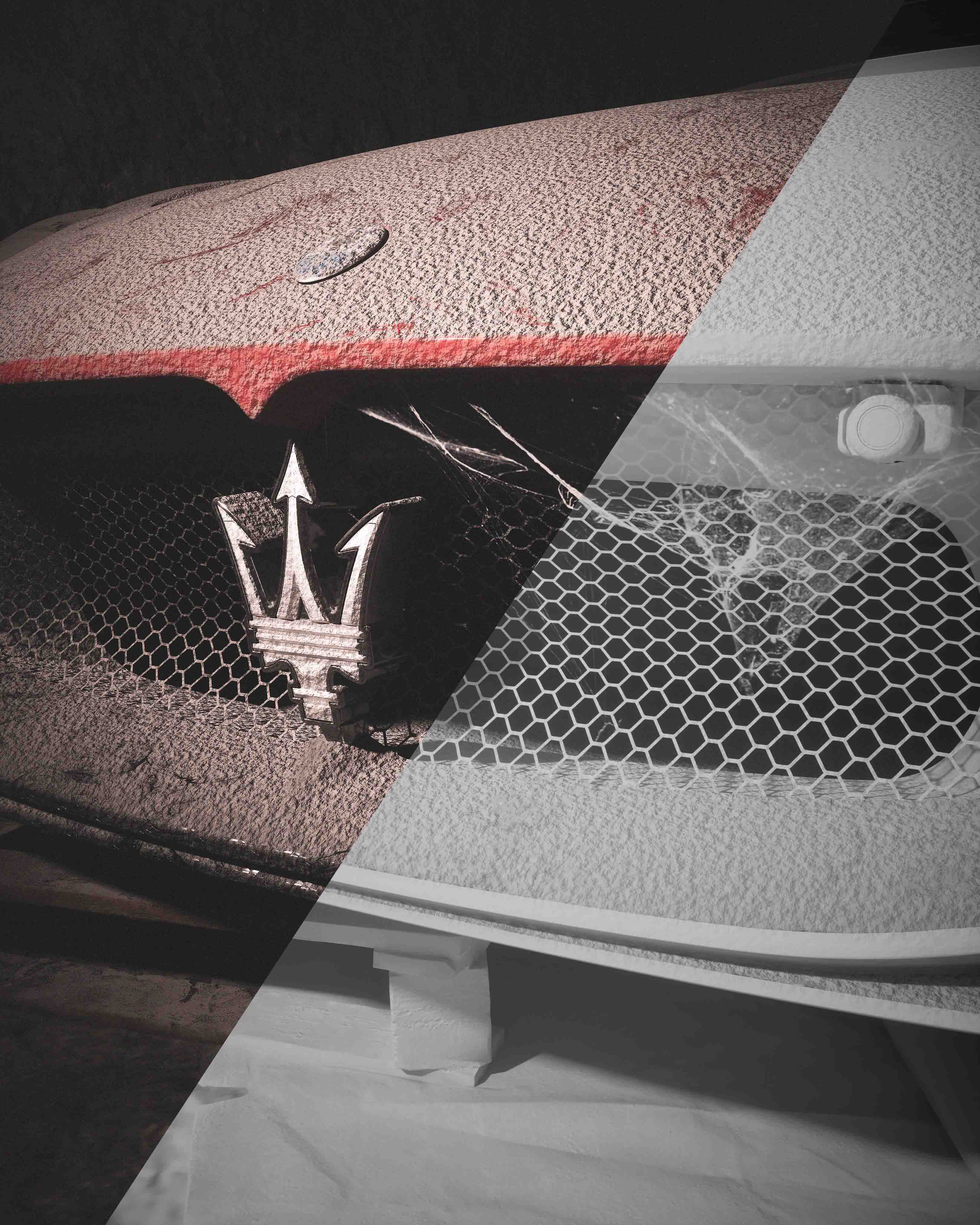 old maserati clay render closeup